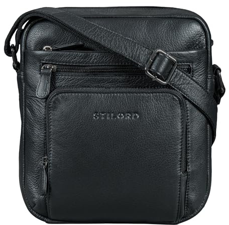 STILORD Corvin Umhängetasche Herren Klein Leder Herrentasche zum Umhängen Leder Crossbody Bag Herren Messenger Bag Männerhandtasche Echtleder Crossover Bag für Freizeit Farbe:schwarz