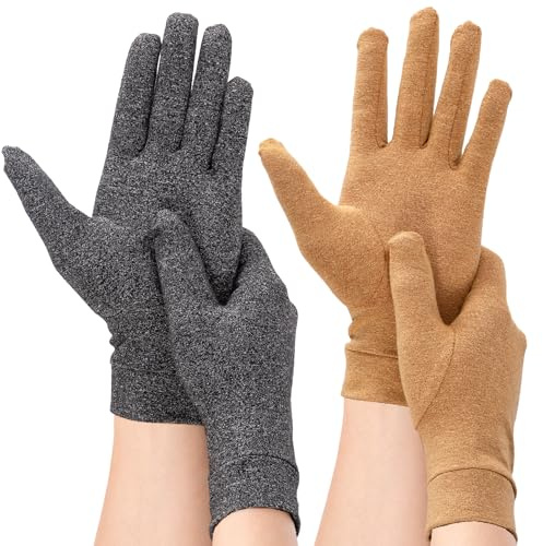 2 Paar Kompressionshandschuhe Damen und Herren (Hanfgrau + Hautfarbe, M) | Vollfinger-Arthrose Handschuhe, Fahrradhandschuhe, Raynaud Syndrom Handschuhe zur Schmerzlinderung und Wärmezufuhr