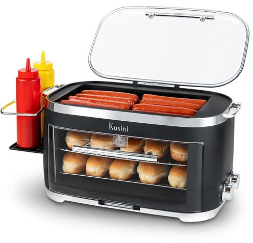 Kusini Hot Dog Roller Grill & Toaster Oven - Holds 8 Hot Dogs & 8 Buns, keep warm Option & Condiment Holder - Kitchen Appliance Hot Dog Cooker Machine - Hosting Party Essential, Unique Gifts Idea