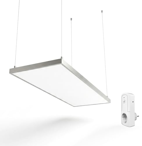 STEINFELD Infrarotheizung Deckenmontage | Flexible Höhe: 5-95cm | Leichtgewicht für jede Decke 2,5kg | 500W für 3-10m² | 7 Jahre Herstellergarantie | Rahmen Silber inklusive WLAN Thermostat