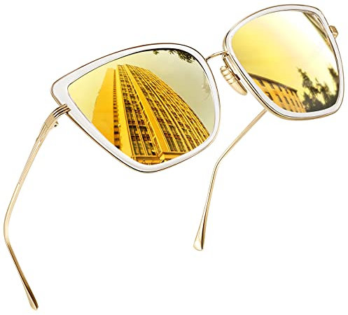 Joopin Große Katzenaugen Sonnenbrille Verspiegelt Gold und Elegante Sonnenbrille Damen Retro UV400 XL Brille Bräunlich Gelb (Verspiegelt Gold)