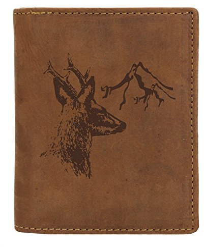 Greenburry Vintage Geldbörse Leder-Portmonee mit „REH, in den Bergen“-Motiv - 12x10x3 cm