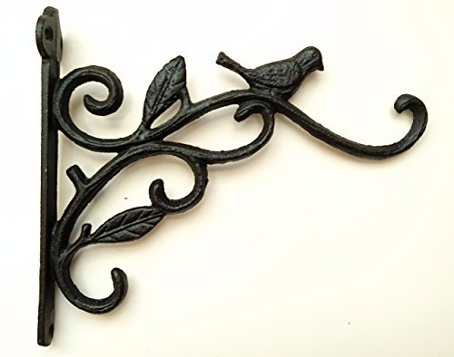 Spring life Cast Iron Ornate Bird Hanging Flower Basket Bracket Hook in 3 colours(for 14 or under basket) (Black)