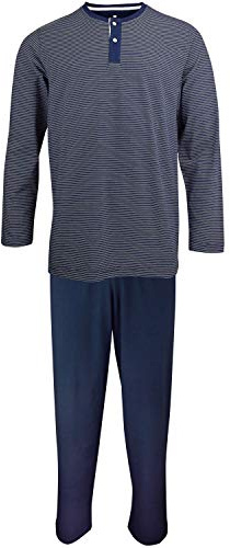 TOM TAILOR Herren Pyjama, Schlafanzug, Shirt und Hose, Langarm, Baumwolle, Single Jersey, blau gestreift 56