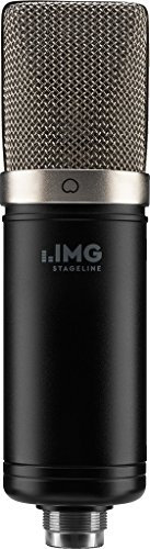 IMG STAGELINE ECMS-70 Großmembran Kondensator-Mikrofon, Vokal- und Instrumenten-Mikro für den professionellen Studio-Einsatz inkl. Mikrofon-Halter, Adapterschraube und Ledertasche, in Schwarz/Silber
