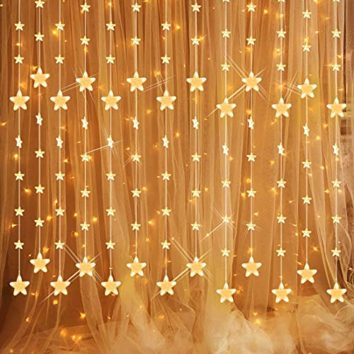 Yinuo Mirror Cadena de luces, 144 ledes, 2 x 1,5 m, cortina de estrellas con 8 modos de mando a distancia, cadena de luces de ventana, Navidad, iluminación de Navidad para ventanas, decoración