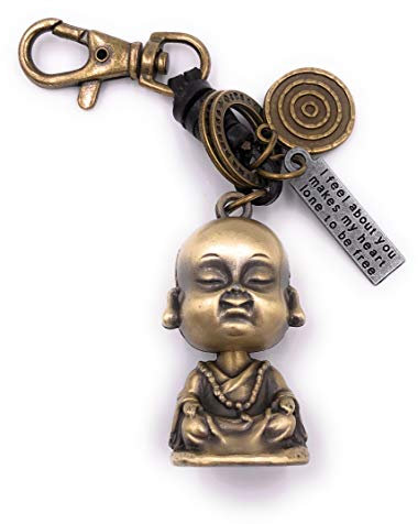 H-Customs Buddha Figur Goa Schlüsselanhänger besonderer Anhänger aus Metall Bronze