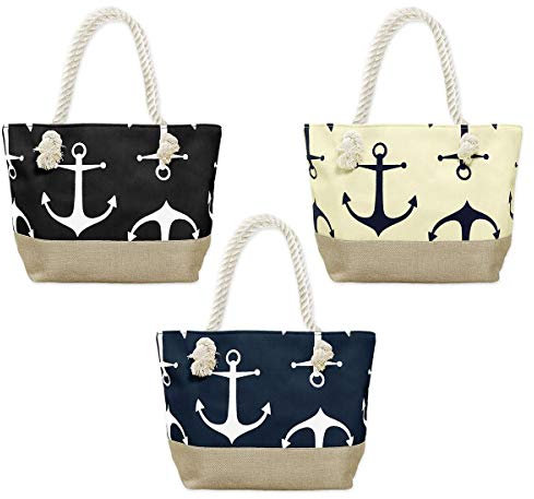 Soul-Cats Strandtasche Shopper Freizeittasche mit schönem Anker Motiv in beige blau