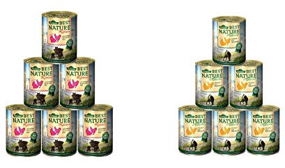 Dehner Best Nature Katzenfutter Kitten, Geflügelherzen mit Reis, 6 x 400 g (2.4 kg) & Best Nature Katzenfutter Adult, Geflügel und Leber, 6 x 400 g (2.4 kg)