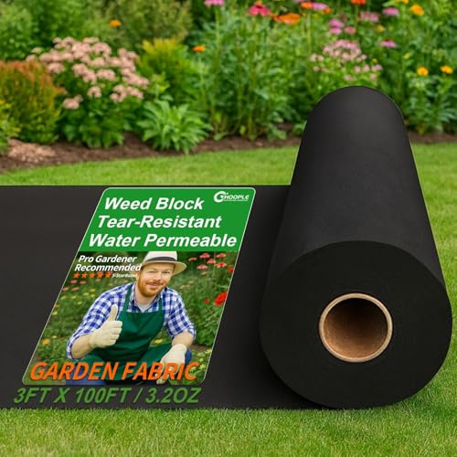 Hoople Garten-Unkrautsperre Premium Pro Ultra Dickes Landschaftsgewebe Unkrautbekämpfung für Blumenbeete, Mulch, Pflastersteine, Gartenpfähle, Robustes Outdoor-Projekt Schwarz (91 x 30 m)