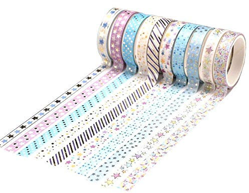 YUBX Skinny Gold Washi Tape Set Folie Dekoratives Klebeband für DIY Handwerk Bullet Journals Planer Scrapbooking Verpackung (Sternmotiv)
