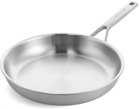 KitchenAid MultiPly 3PLY PFAS-freie 24 cm Bratpfanne aus Edelstahl, Dreifach, Multiclad, Induktion, Backofenfest bis 220°C, Spülmaschinenfest, Silber