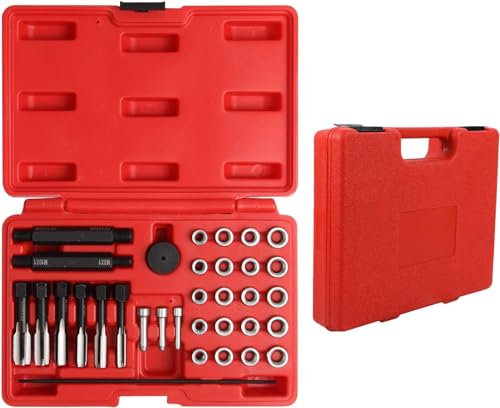 Gancon 33 Stück/Set Glühkerzen-Gewinde-Reparatur-Set, Glühkerzen-Entfernungswerkzeug, Gewindebohrer-Einsatz-Treiber-Führungsstift, Gewinde-Einsatz-Werkzeug-Set M8 M10 M12