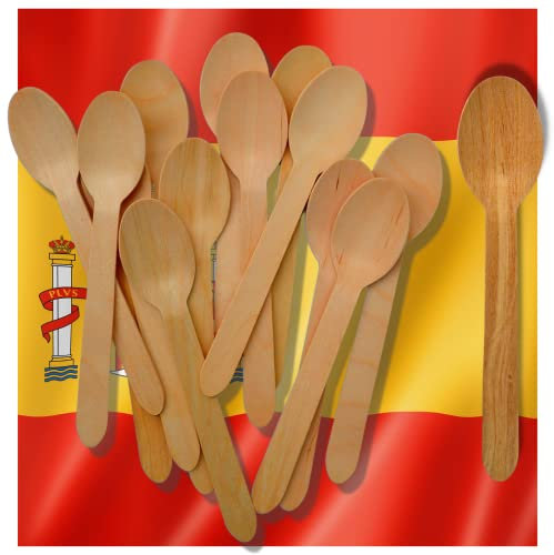 TradeProvider - Cucharas de madera, Cuchara de te, Desechables biodegradables para fiestas, Cuchara de café, new cubiertos de madera de abedul 100% (100 piezas)