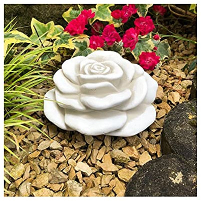 Radami XXL Stein Rose Rosenblüte Blüte Blumen Steinguss frostfest wetterfest Garten Deko weiß 15cm 1kg