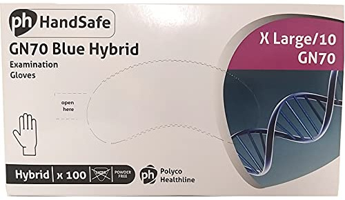 Polyco GN70 Blue Hybrid Latex Free Powder Free Extra Large 100 Gloves - Pack Of 1