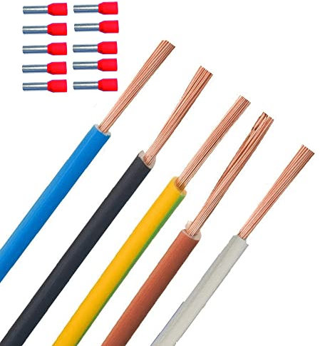 Verdrahtungssatz 5 x 2m H07V-K 10mm² schwarz blau braun grün gelb grau - inkl. 25 Aderendhülsen Verdrahtungsleitung Zählerschrank Elektroverteilung mm qmm