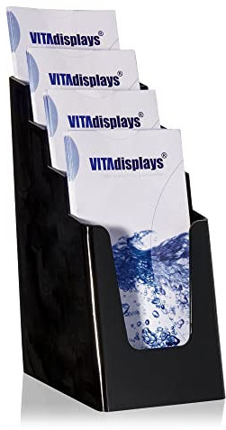 DIN lang DL Tischprospektständer mit vier Etagen, trifold- Flyerständer, schwarzer Flyerhalter und Prospekthalter, Tisch-Prospektständer für Flyer, Prospekte, optionale Wandmontage