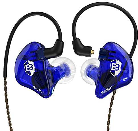 BASN Bsinger In-Ear-Monitore Geräuschisolierende Kopfhörer, Dual-dynamische Treiber High Definition Kabelgebundene Ohrhörer mit abnehmbarem MMCX-Kabel für Musiker Schlagzeuger Sänger (Blau)