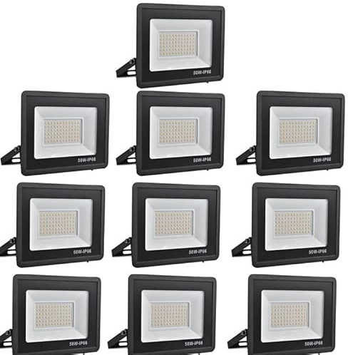 LED Strahler Außen 50W: 5000LM IP66 3000k Aussenstrahler Energiesparend | Außenleuchte Flutlichtstrahler Kaltweiß, für Sportplätze, Hinterhof Auffahrt, Türen, Garage, Flur, Garten