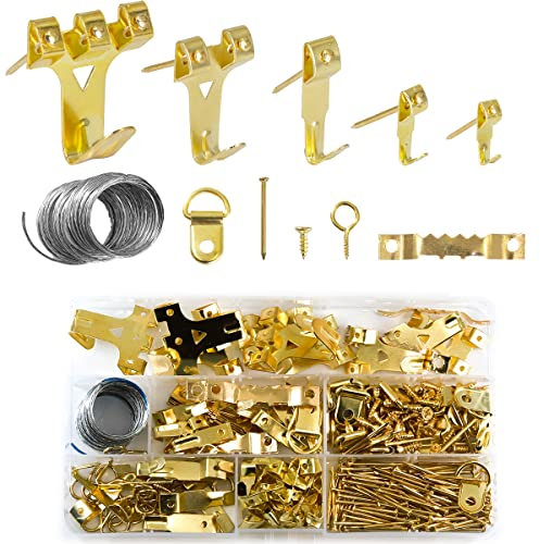 Lot de 250 cadres photo avec fil, anneau en D, suspendu, dents de scie, vis, clous pour maison, bureau, photo