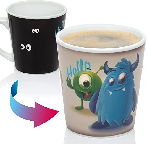 InGwest Kid Changing Color Funny Mug Hello, Monsters. Heat Sensitive Ceramic 8.45 oz Kids Drinking Cup