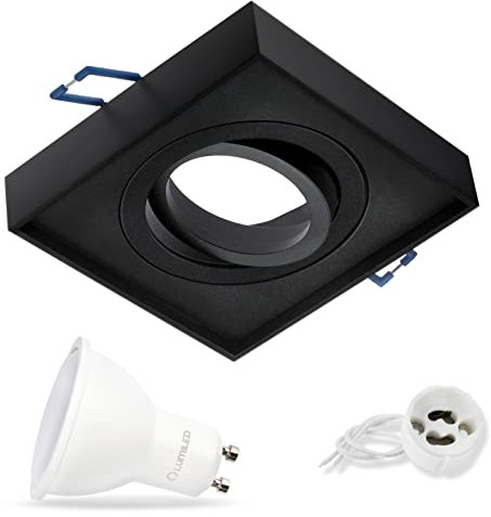 Lumiled LED Einbauleuchte schwenkbar inkl. 6 Watt Leuchtmittel GU10 Fassung Einbaustrahler Warmweiß 3000K Deckeneinbaustrahler eckig schwarz Spot 230V Aluminium 120° Abstrahlwinkel Downlight