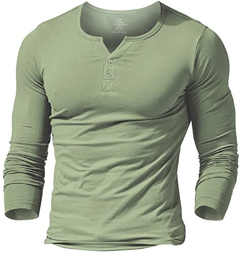 Mens Long Sleeve Henleys T-Shirts Buttons Placket Plain v Neck Cotton Shirts Cotton Style B Lime Green M