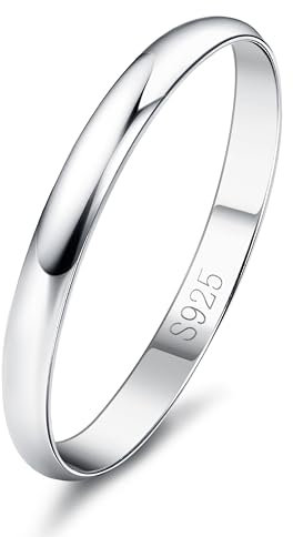 Diamday 925 Sterling Silber Ring Frauen Männer Schlicht Verlobungsring Polierte Trauring Hochzeit Glänzend Elegant Ring Silber Damen Ehering für Paar Simpel Damenring Herrenring Schmuck 2MM 57