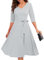 Bbonlinedress Robe Femme Chic et Elegant Hiver Mi Longue pour Cocktail Soirée Bal Cérémonie Fête Mariage Pin Up Manches Longues avec Ceinture Silver 3XL