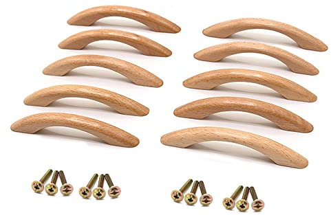 Csirnto Tiradores Madera de Muebles 10 Piezas Tiradores de Madera para Armario Tire de la Manija Tiradores de Cajones Tiradores de Muebles de Cocina, con Tornillos para Puerta Armario Cajón, 128mm