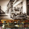 COJIC Benutzerdefinierte Größe Wohnzimmer Selbstklebende Tapete 3D Foto Wandbild Schwarz-Weiß-Straße Retro Auto Bild Hotel Hintergrund Wand 8D-XL 137.8x96.5/350x245cm - 7 parts