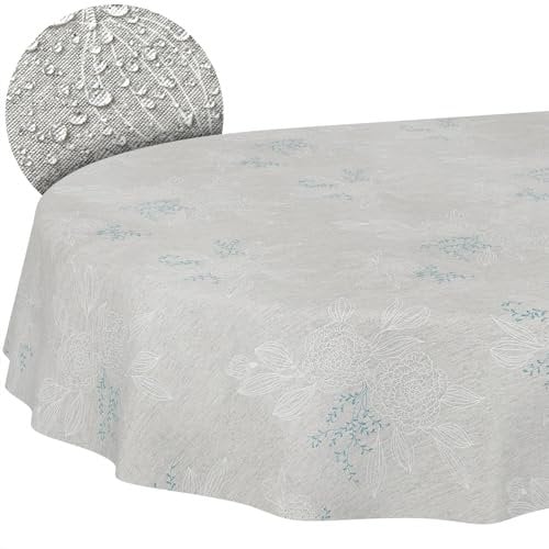 Stoff Tischdecke Tischwäsche Textil Tischtuch Baumwolle Polyester Gewebe abwaschbar pflegeleicht, in rund oval eckig Japondi Grau Oval 200x140cm Schnittkante