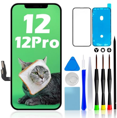 GULEEK for iPhone 12/12 Pro Screen Replacement, 6.1 Inch LCD Full HD Display and Touch Digitizer Full Assembly with Repair Toolkit, Waterproof Tape and Tempered Glass Screen Protector