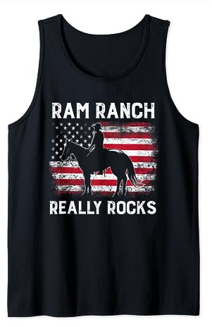 Ram Ranch Really Rocks Western Cowboy Horseback USA Flag Tank Top