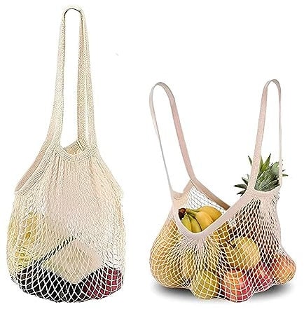 2Pcs String Bag, Net Fruit Bag, Reusable Mesh Produce Shopping Tote Handbag for Vegetables, Fruits, Commodities, Outgoing Travel