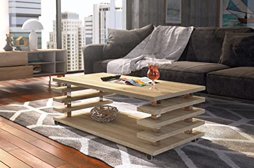 DC-3 Couchtisch Sonoma Eiche 120x60cm mit Ablage modern stabil vielseitig Wohnzimmertisch Beistelltisch Sofatisch Zeitloses Design platzsparend robust Wohnzimmer mit Rollen