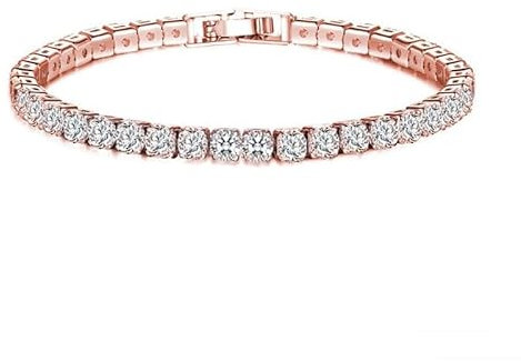 fdsmall 4MM Zircon Classic Sparkle Tennis Braccialetto, Diamante Bracciale Donna Dimensione Perfetta 7 pollici per Ragazze Compleanno, Matrimonio, Regalo Gioielli di Natale (Rose Gold)