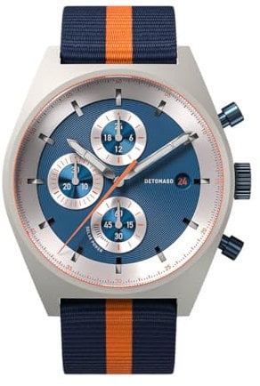 DeTomaso D10 Chrono SOLAR Gray Blue Grau Blau Herren-Armbanduhr Analog Solar Armband Blau Orange