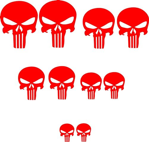 Totenschädel Aufkleber Motorrad Totenkopf Skull Sticker Motocross 10 Schädel Set Motorrad Wohnmobil (Matt Rot)