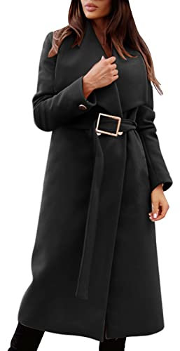 Chnnamzu Winterjacke Damen Kurz Wollmantel Damen Zweireihiger Damenmantel mit V-Ausschnitt Winter mittellanger Wollmantel mit Gürtel