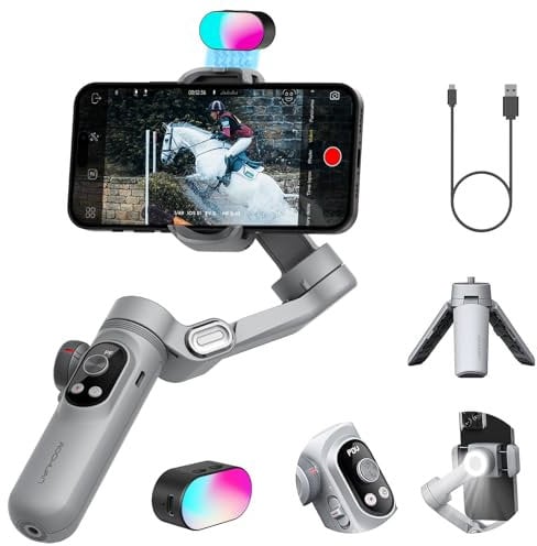 Stabilizzatore cardanico per smartphone, set di luci di ricarica magnetica RGB, display OLED, rotella di messa a fuoco con luce LED, stabilizzatore professionale a 3 assi per Android e iPhone, AOCHUAN