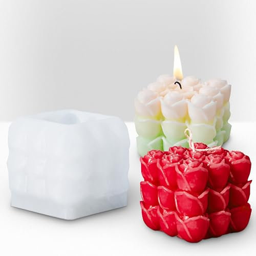 NICAVKIT 3D Rosenblumen Cube Kerzenform Silikon,3D DIY Silikonform Kerzen Gießen Formen,Bubble Kerzenform für Sojawachs, Bienenwachs, Aromatherapie, Schokolade