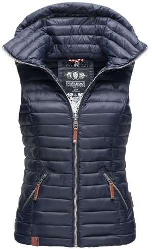 Navahoo Damen Steppweste Bodywarmer Übergangsjacke Weste mit abnehmbarer Kapuze Shadaa XS-3XL (DE/NL/SE/PL, Alphanumerisch, S, Regular, Regular, Navy)