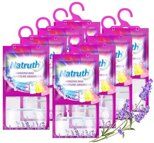 NATRUTH Lot de 8 Absorbeurs d'Humidité Avec Lavande - Déshydratants à Suspendre pour Cuisine, Salle de Bain, Armoire - Élimine les Odeurs