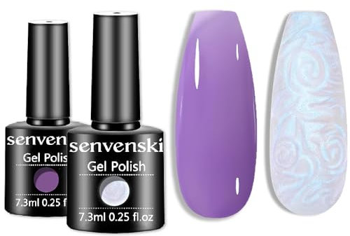 Senvenski Violet Gelée Vitrail Vernis Semi Permanent, Perle Opale Mermaid Vernis Semi Permanent, Glace Nudité Transparente Verre Violet Vernis à Ongles UV LED Art Kit pour French Manucure (CS2-019)