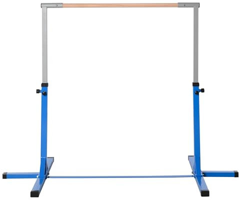 HOMCOM Barra de Gimnasia para Niños de +3 Años Barra de Entrenamiento con Altura Ajustable 92-150 cm Barra Horizontal de Gimnasia Carga 75 kg 194x121x150 cm Azul