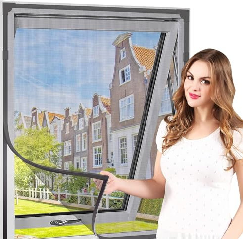 Mosquitera para ventana DIY, 80 x 100 cm, rejilla protectora contra insectos, rejilla protectora para gatos, sin agujeros, poliéster recubierto de PVC, color negro