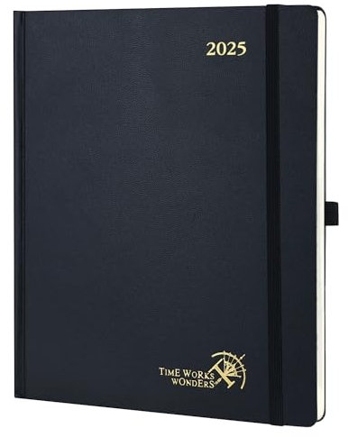 POPRUN Kalender 2025 Buchkalender Hardcover, ca. A4 (26,5 x 21,5 cm), 12-Monate-Terminplaner (Jan.2025-Dez.2025), Wochenplaner 2025 mit 100 GSM Zertifiziertem Papier - Schwarz