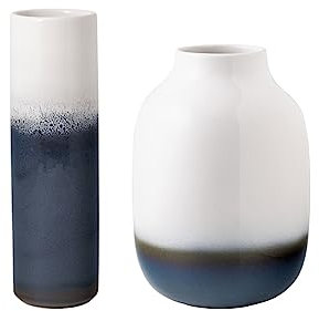 Like. by Villeroy & Boch - Lave Home Vasen-Set, Blumenvasen Shoulder (22 cm) & Cylinder (25 cm), Tischvasen aus Steingut, Bleu